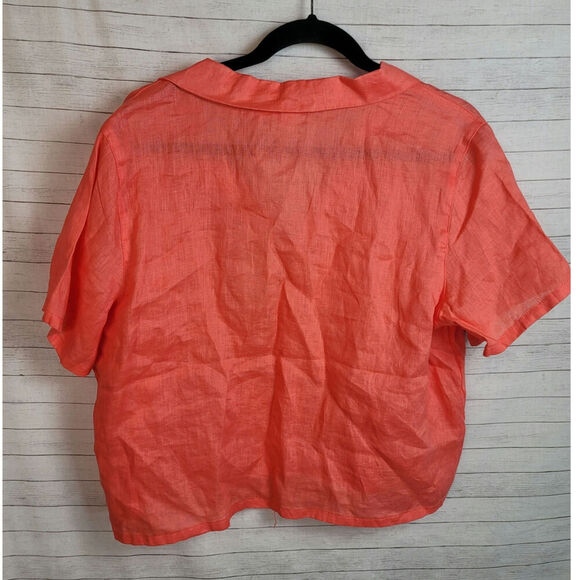 Joie 100% Linen Button Up Crop Short Sleeve in Coral, sz XL - Picture 6 of 9